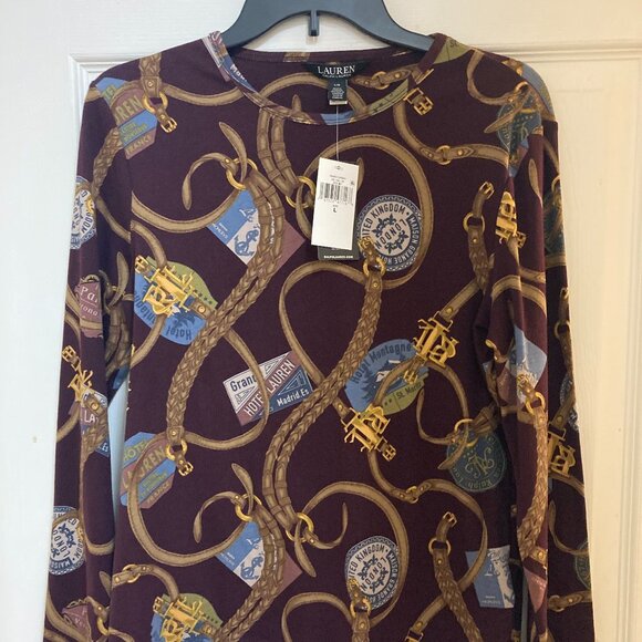 New Lauren Ralph Women's Print Long-Sleeve Tee L - Picture 1 of 3